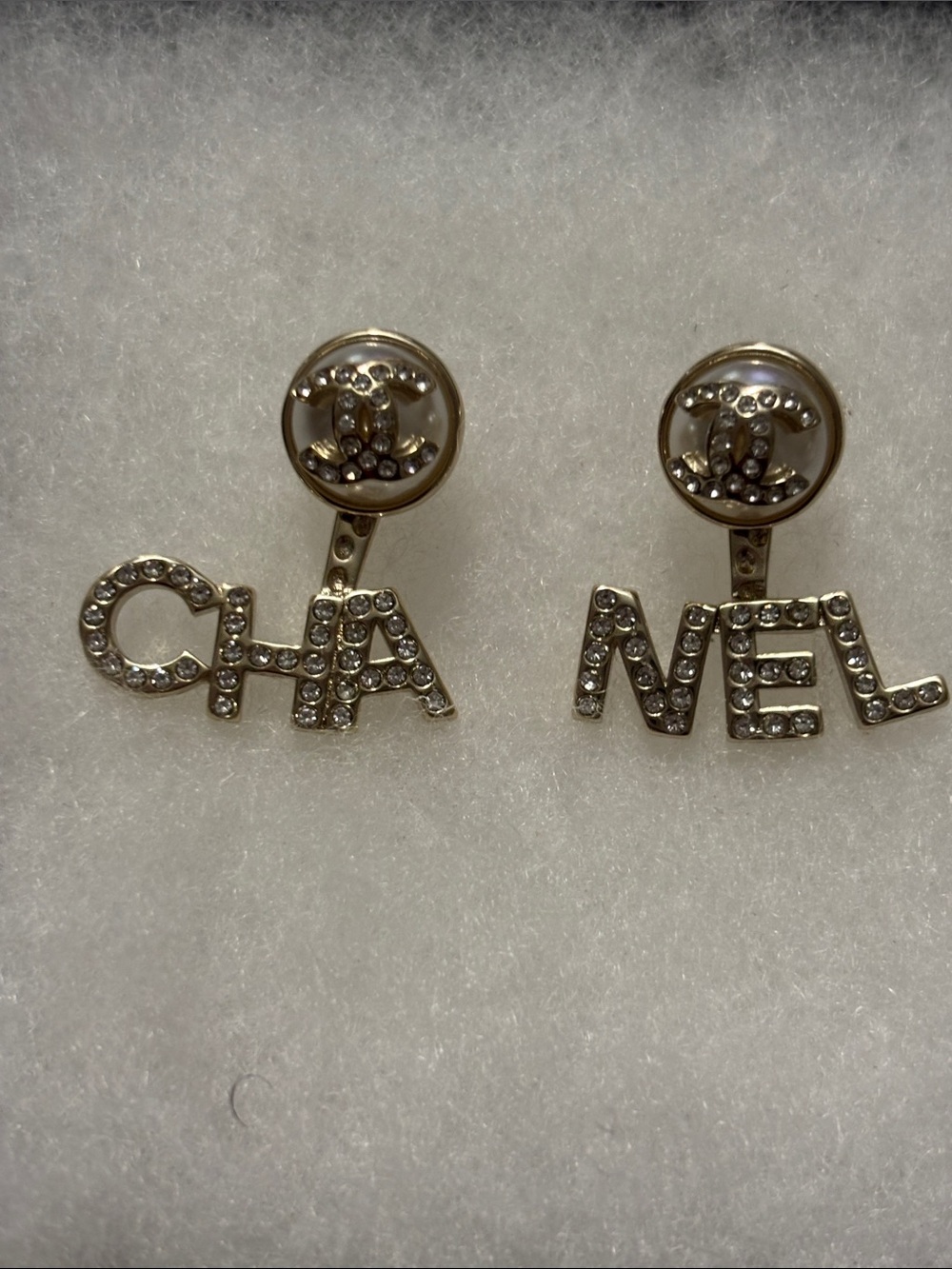Chanel Inspired Gold-Tone & Diamond Logo Letter Drop Earrings